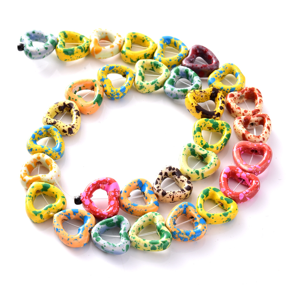10pcs Colorful Heart-Shaped Ceramic Beads for Jewellery Making